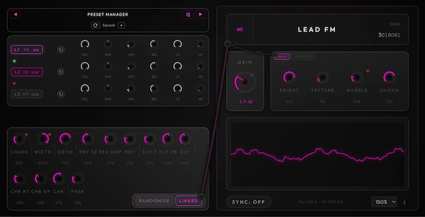 Wiseman「BLANDA - Free Randomiser Synth」ワンボタンで完成パッチを自動生成！1,000万シードから無限の音に出会えるジェネレーティブ・シンセ｜DTMプラグインセール