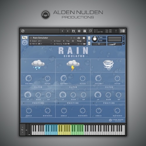 Alden Nulden Productions「Rain Simulator」アンビエントやLo-fi制作にも最適！雨・雷・風を自在にブレンドできるKontakt専用のリアル環境音ライブラリ｜DTMプラグインセール