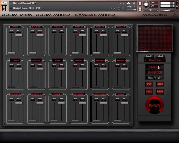 Chaos Tones「Deviant Drums FREE II」フルマッピング＆豊富なMIDIループ搭載！パンチのあるメタル／ハードロック向けドラムを手軽に鳴らせる無料Kontakt音源｜DTMプラグインセール