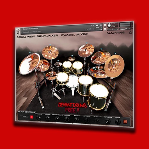 Chaos Tones「Deviant Drums FREE II」フルマッピング＆豊富なMIDIループ搭載！パンチのあるメタル／ハードロック向けドラムを手軽に鳴らせる無料Kontakt音源｜DTMプラグインセール