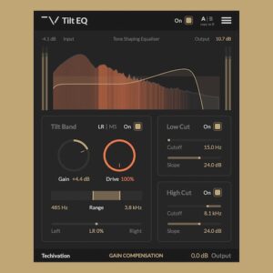Techivation「Tilt EQ」音の明るさ・温かみ・抜け感を直感操作で整える、シンプルなのに奥深いEQプラグイン｜DTMプラグインセール