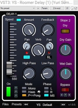 YS Plugins「YS - Roomer Delay」3系統の並列ディレイで空間を自在にコントロール！ハース効果・ピンポン・Mid-Side対応のディレイプラグイン｜DTMプラグインセール