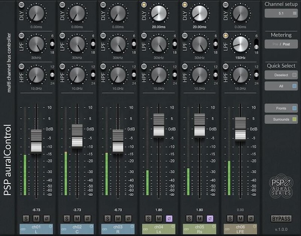 PSP Audioware「PSP auralControl」チャンネルごとのレベル・帯域・ディレイを1画面で直感操作できるコントロールツール｜DTMプラグインセール