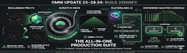 OMNi「OMNi DAW」Rust製エンジンで実現した高速処理と高音質、12種類のシンセと14種エフェクトを備えた次世代音楽制作ソフト｜DTMプラグインセール