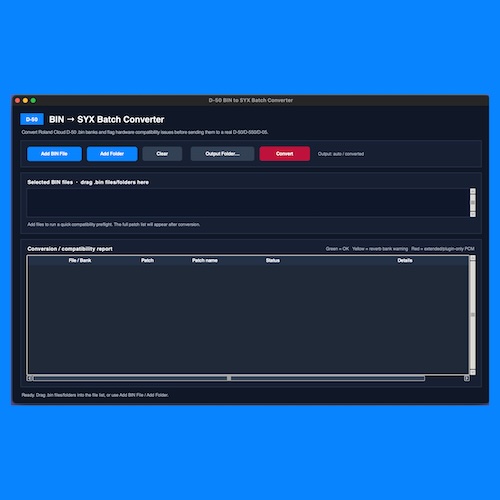 Autodafe「Roland D-50 VST to Hardware Converter」Roland D-50ユーザー必見！プラグイン音色をハードウェアへ移行するためのBIN→SysEx変換ツール｜DTMプラグインセール