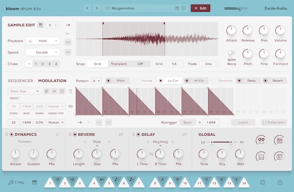 Excite Audio「Bloom Drum Kits」生ドラムの空気感とテープ由来の質感を融合し、不完全さと揺らぎを活かした“動くグルーヴ”を直感的に構築できる次世代ドラム音源｜DTMプラグインセール