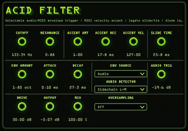 Interloud Audio「Acid Filter」ループやサンプルに“うねり”を加える！TB-303風フィルターを自由に扱える、アシッド系フィルター｜DTMプラグインセール