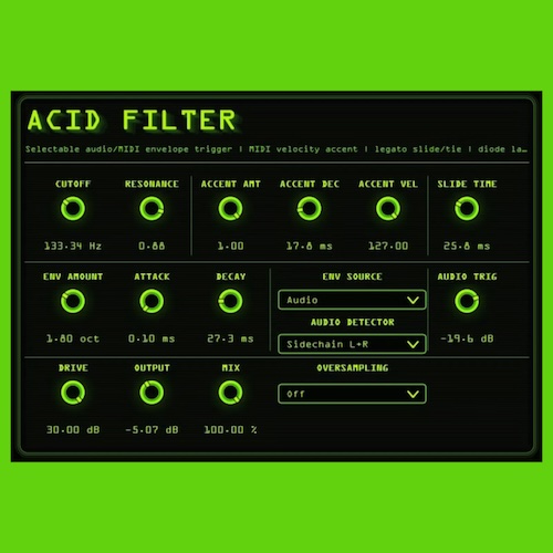 Interloud Audio「Acid Filter」ループやサンプルに“うねり”を加える！TB-303風フィルターを自由に扱える、アシッド系フィルター｜DTMプラグインセール