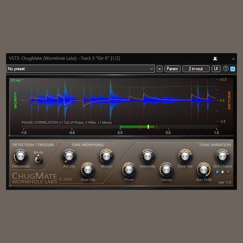 Wormhole Labs「ChugMate」ヘヴィギターのダブリングで音が濁る問題を解決！トランジェントを保ったまま自然に広げるギター専用ダブラー｜DTMプラグインセール