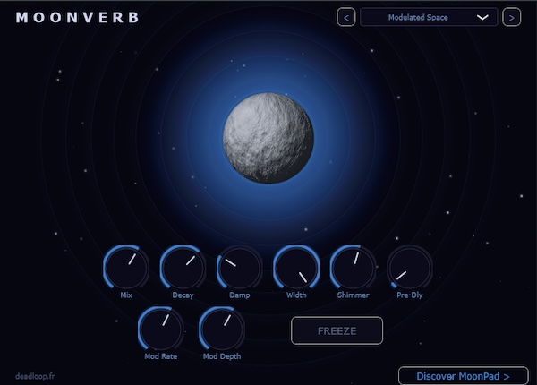 DeadLoop「MoonVerb」幻想的な空間演出から無限ドローンまで作れる、Shimmer・Freeze・モジュレーション機能搭載リバーブ｜DTMプラグインセール