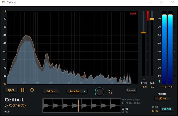 Rockheyday「Ceilix-L - Parallel Saturation Hybrid Limiter」FFT解析で音を“見ながら”倍音と音圧を同時にコントロールできるハイブリッド・リミッター｜DTMプラグインセール