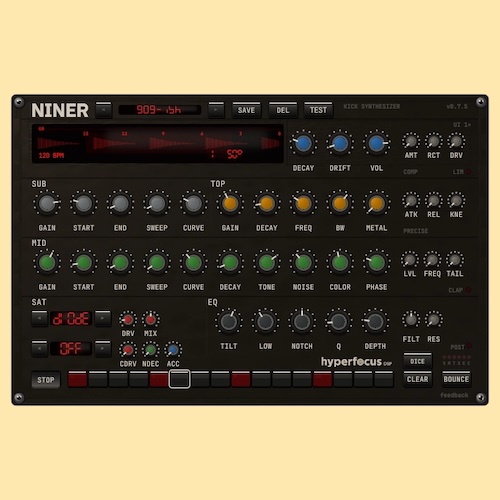 Hyperfocus DSP「Niner」3レイヤー構造と強力な歪み処理！キックをゼロから設計できる無料シンセ｜DTMプラグインセール