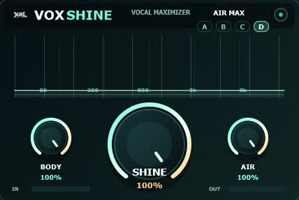 XRL Records「VOXSHINE」ボーカルが埋もれる原因をシンプルに解決！くすんだボーカルを明るく前に出す、シンプル操作のボーカルマキシマイザー｜DTMプラグインセール