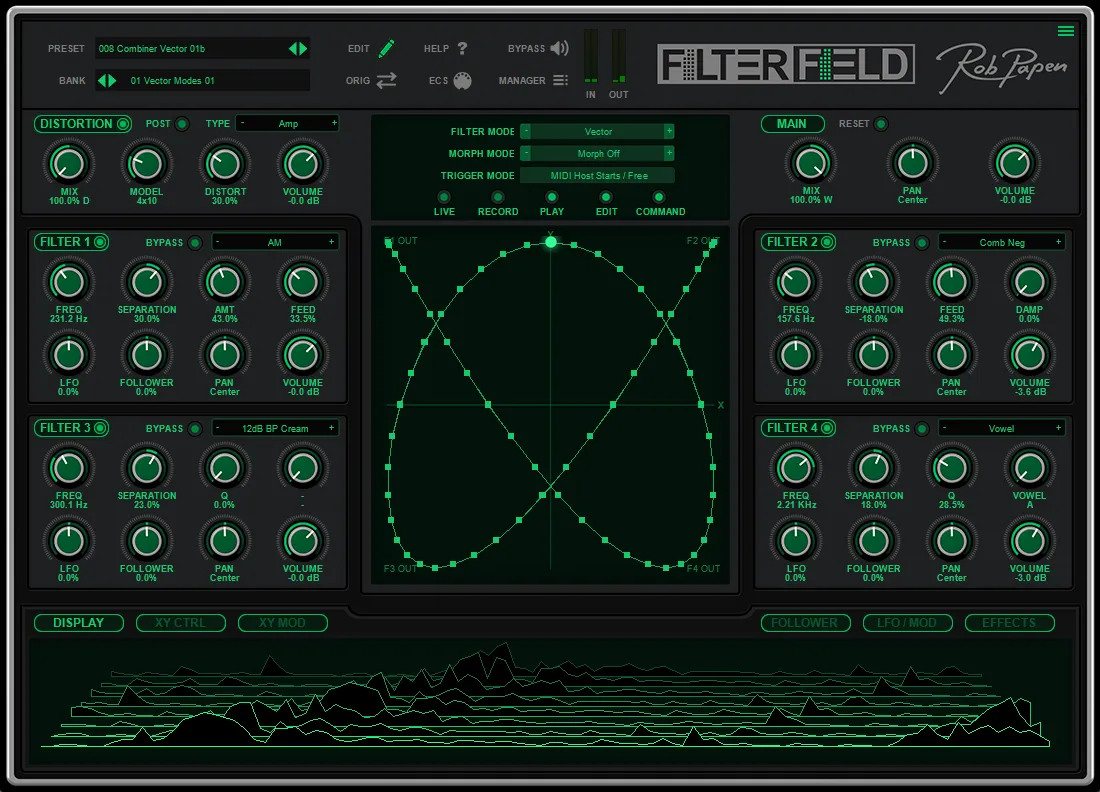 Rob Papen「FilterField」4つのフィルターとXYモーフィングを組み合わせ、直感操作だけで音にダイナミックな動きと展開を生み出すフィルターエフェクト｜DTMプラグインセール