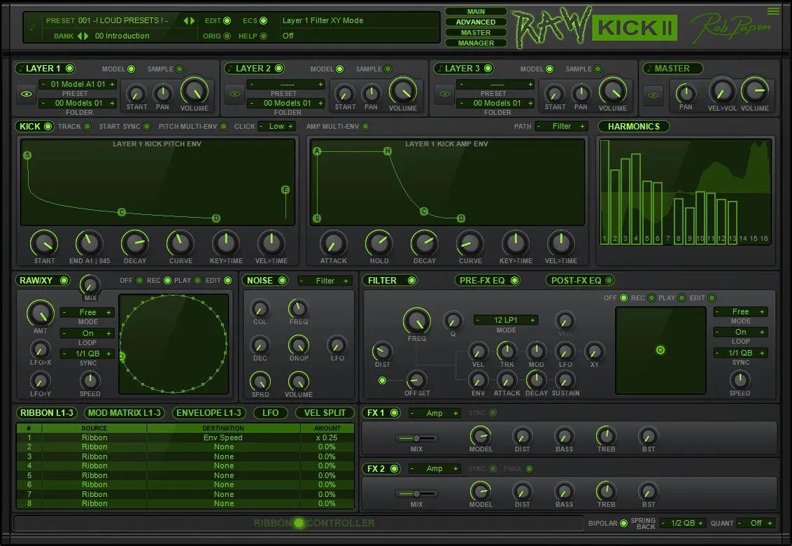 Rob Papen「RAW-Kick 2」EDM・ハードスタイル・テクノまで対応！3レイヤー構造とシンセ・サンプル両対応で理想のキックを作れる、キックを「選ぶ」から「作る」へ変える専用ツール｜DTMプラグインセール