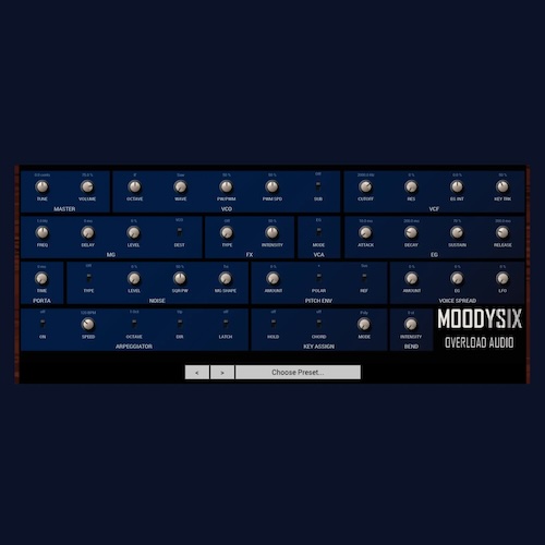 Overload Audio「MOODYSIX — Free Poly Six Voice Analogue Synth」1981年Korg Polysixの空気感を現代DAWで再現する6ボイス・アナログシンセプラグイン｜DTMプラグインセール