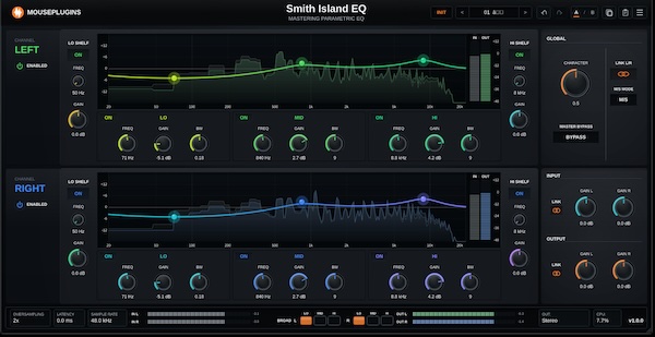 MousePlugins「Smith Island EQ」Mid/Side処理・BROADモード搭載！BROADモードとステップ式コントロールで“音楽的に整う”マスタリングEQ｜DTMプラグインセール