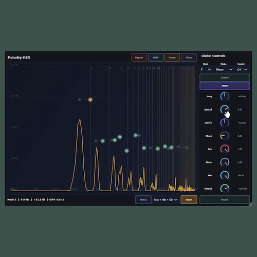 Polarity「Polarity-RES」スペクトラム上へ最大32個のレゾネーターを配置して音を共鳴させる実験系エフェクトプラグイン｜DTMプラグインセール