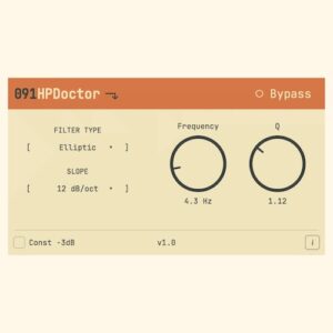 091Audio「091HPDoctor」1Hzから超低域を精密にコントロールできる！7種類のフィルターと位相調整まで搭載した高精度HPFプラグイン｜DTMプラグインセール