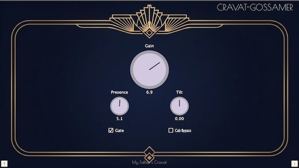 My Father's Cravat「Cravat Gossamer」3ノブだけでギターサウンドに上品な艶感を加えられるシンプル設計のアンプシミュレーター｜DTMプラグインセール