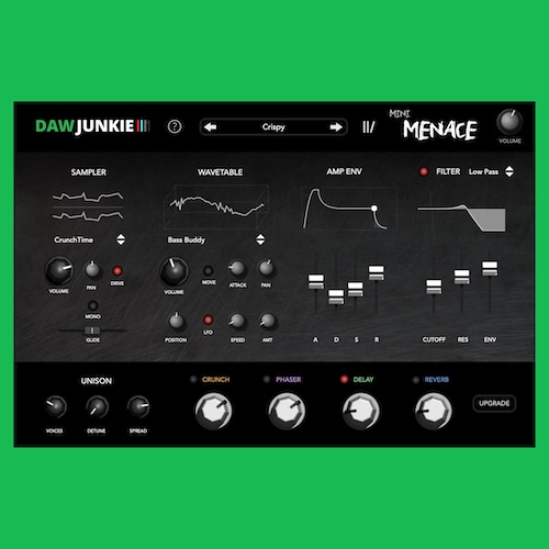 DAWJunkie「Mini Menace」Lo-Fiやダーク系トラックにぴったり！太く温かいアナログサウンドを手軽に作れる無料ソフトシンセ｜DTMプラグインセール