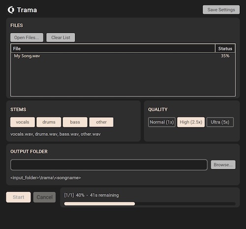 Ohlhorst Digital「Trama」AIでボーカル・ドラム・ベースを高精度にステム分離できる無料デスクトップツール|DTMプラグインセール