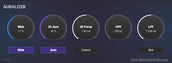 JB Project Studio「Auralizer」モノ互換性を維持しながら奥行き・空気感・ステレオ感を強化できる空間演出系プラグイン｜DTMプラグインセール