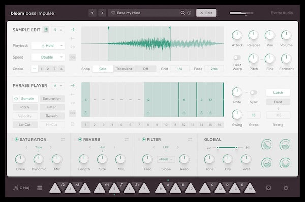 Excite Audio「Bloom Bass Impulse」最先端ベースサウンドを自在に操り、ループ・ワンショット・シーケンスを融合して楽曲を支える低域を構築する次世代ベース音源｜DTMプラグインセール