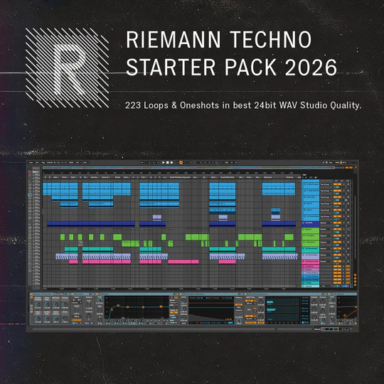 Riemann Kollektion「FREE Techno Starter Sample Pack 2026 (For Ableton and FL Studio)」223種類以上の24bit WAV素材を収録｜Ableton LiveとFL Studio対応のHypnotic TechnoやRaw Techno制作に使いやすい無料テクノサンプルパック｜DTMプラグインセール