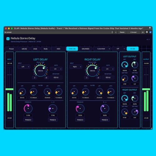 Nebula Audio「Nebula Stereo Delay」左右独立フィルターと8種類のルーティングを搭載した高機能ディレイ｜DTMプラグインセール