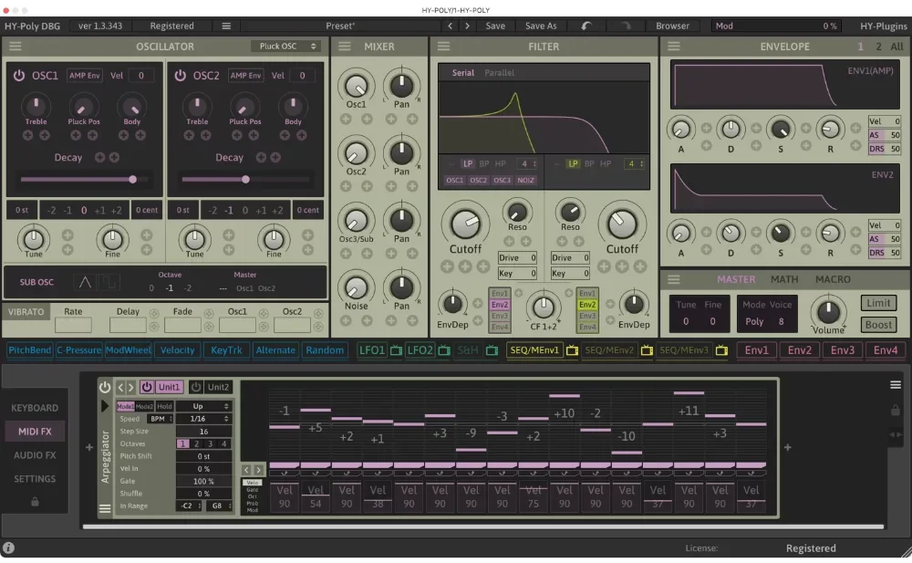 HY-Plugins「HY-POLY」MIDI FX・25種類のオーディオFX・豊富なモジュレーションを搭載した多機能ポリフォニックシンセ|DTMプラグインセール
