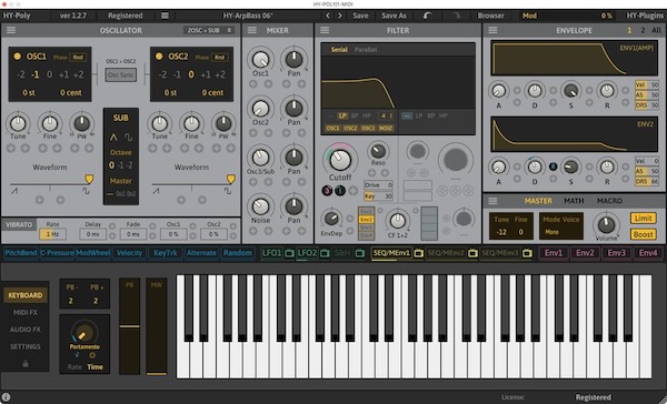 HY-Plugins「HY-POLY」MIDI FX・25種類のオーディオFX・豊富なモジュレーションを搭載した多機能ポリフォニックシンセ|DTMプラグインセール
