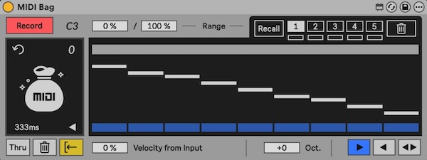 ringtone.tools「MIDI Bag」Ableton Liveで「音程」と「リズム」を別々に扱える!録音したMIDIノートを自由に呼び出せるMax for Liveデバイス|DTMプラグインセール