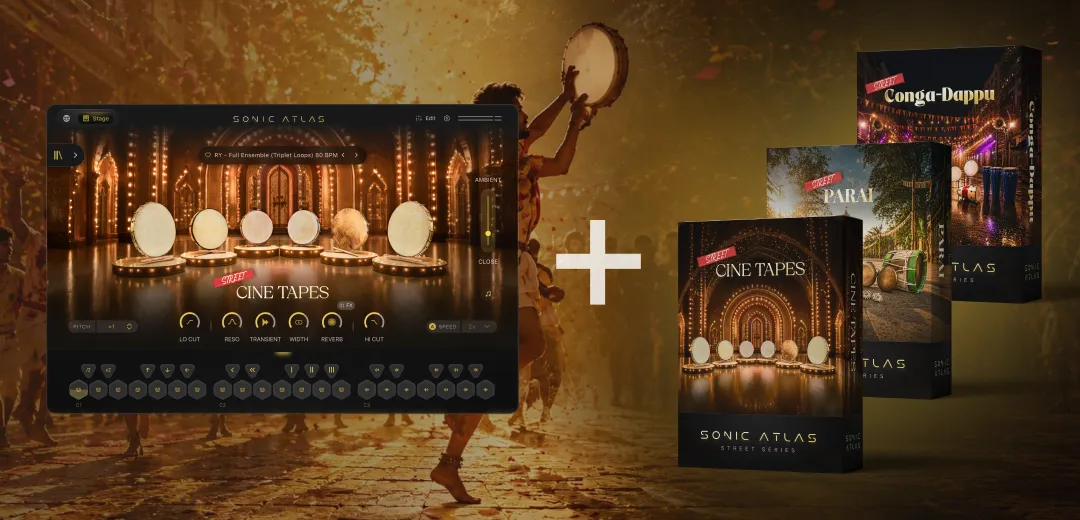 Pitch Innovations「Sonic Atlas: Tapes of India Bundle」南インド映画のような熱狂的グルーヴとシネマティックな迫力を加えられる民族パーカッション音源｜DTMプラグインセール
