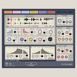 publicsamples「Oi, Grandad!」4つの独立グラニュラーボイスと大量モジュレーションで予測不能な音を作れる無料グラニュラーシンセ｜DTMプラグインセール