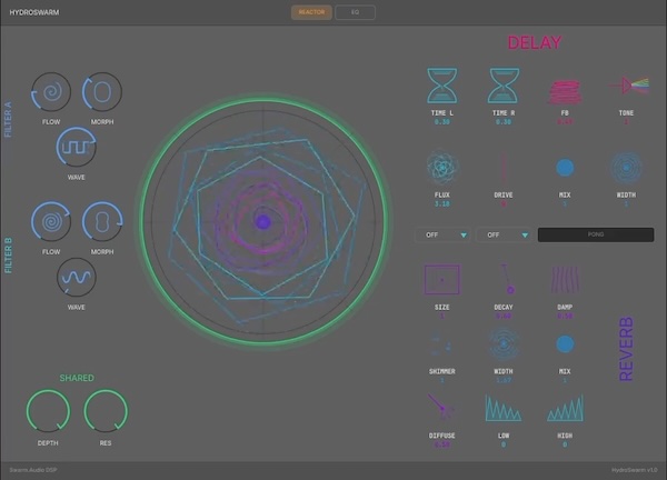 SWARM AUDIO DSP「HydroSwarm」フィルター・ディレイ・シマーリバーブ・モジュレーションEQを統合し、静かなサウンドを流動的に進化させるモーション系マルチエフェクト｜DTMプラグインセール