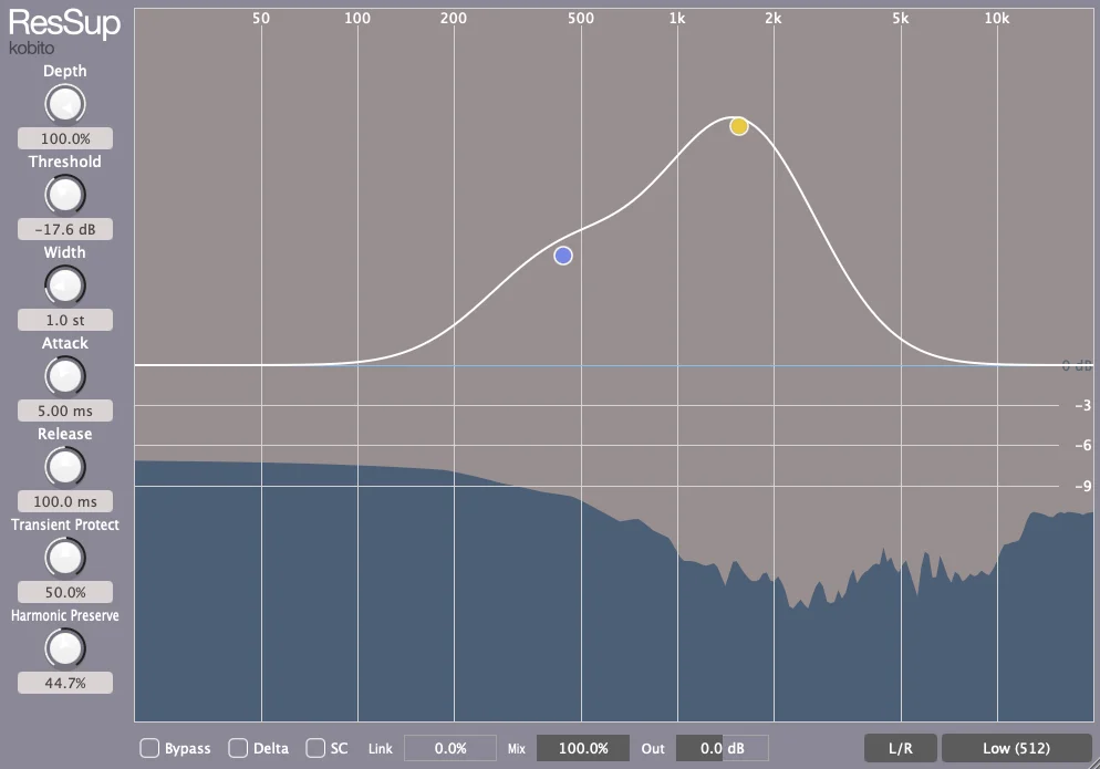kobito「ResSup - Dynamic Resonance Suppressor」耳に刺さる高域や不要な共鳴を自然に抑えながら、音のキャラクターを残せる軽量ダイナミック・レゾナンス・サプレッサー|DTMプラグインセール