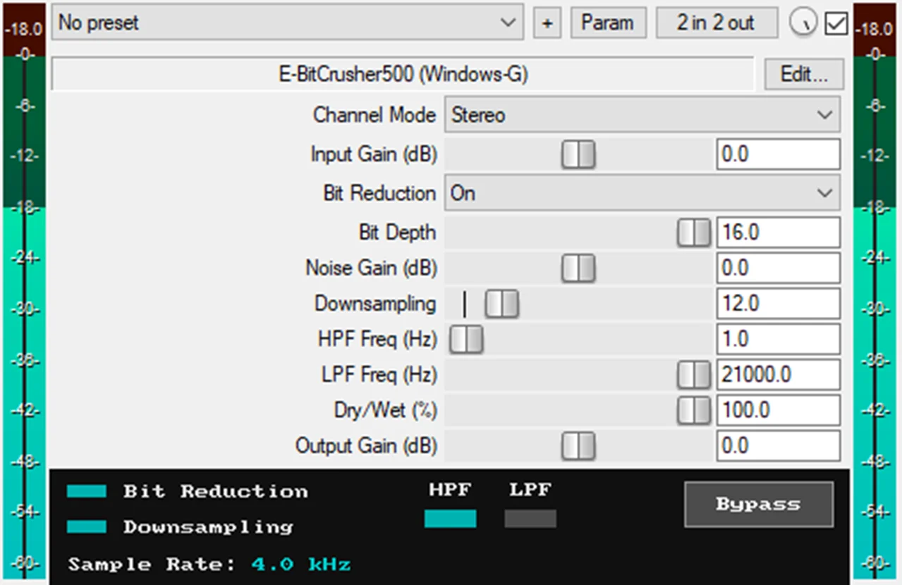 Windows-G「E-BitCrusher500」Mid/Side処理やノイズ量調整まで搭載！Lo-Fiから実験的サウンドまで幅広く使える高機能ビットクラッシャー｜DTMプラグインセール