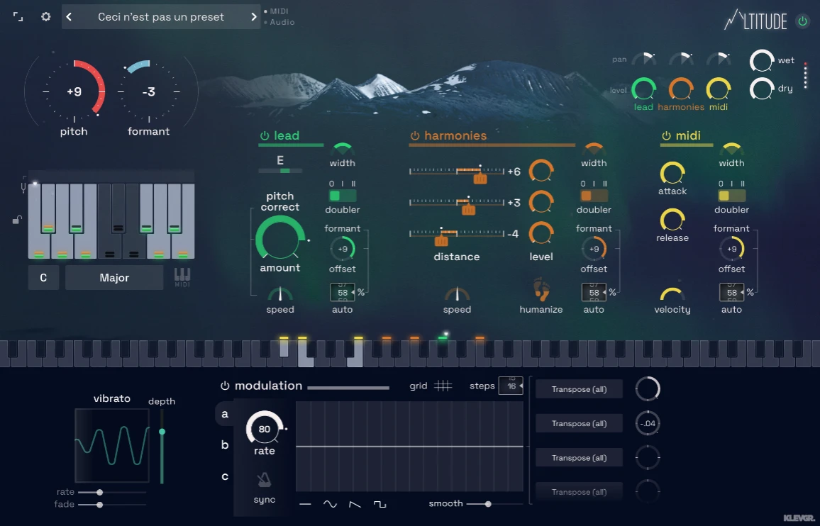Klevgrand「Altitude」声を楽器として演奏しながらハーモニーやエフェクトを自在に操る革新的ボーカルプロセッサー｜DTMプラグインセール