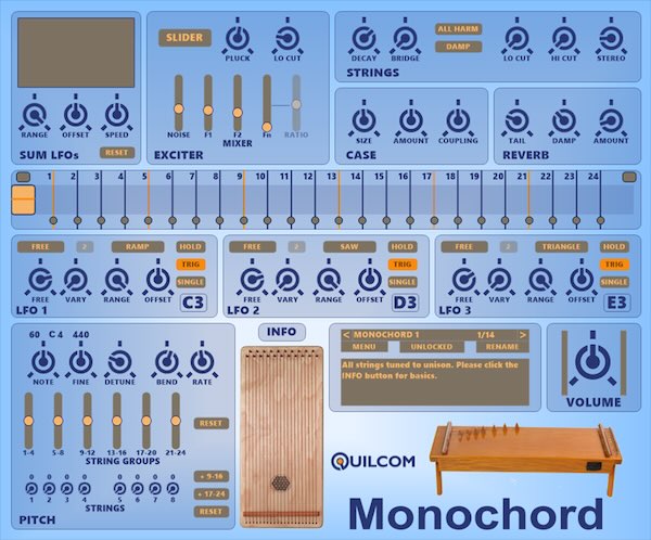 Quilcom「Quilcom Monochord」倍音が広がる幻想的なドローンサウンドと有機的な揺らぎを作り込めるモノコード音源｜DTMプラグインセール