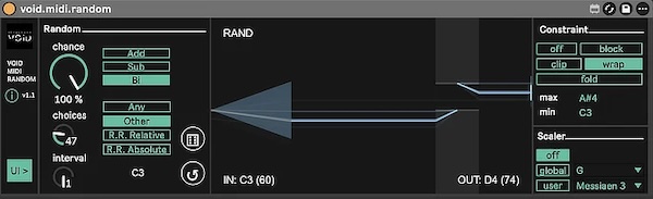 Structure Void「VOID MIDI RANDOM」Ableton Liveで“偶然性をコントロールしながら”ジェネレーティブメロディを作れる高精度MIDIランダマイザー｜DTMプラグインセール