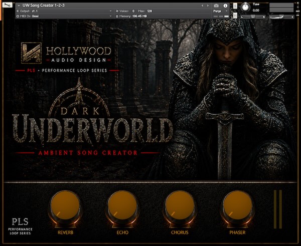 Hollywood Audio Design「Dark Underworld」ダークアンビエントやホラー演出に最適！パッド・テクスチャ・リズム素材を重ねて重厚なシネマティック空間を作れる音源｜DTMプラグインセール