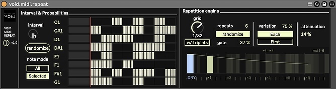 Structure Void「VOID MIDI REPEAT」32ステップの確率ヒートマップとラチェット機能で予測できないグルーヴを生み出すAbleton Live向けMIDIエフェクト|DTMプラグインセール