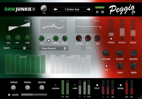 DAWJunkie「Peggio Jr」コードを押さえるだけでリズミカルなアルペジオフレーズを作れるコンパクトシンセ｜DTMプラグインセール