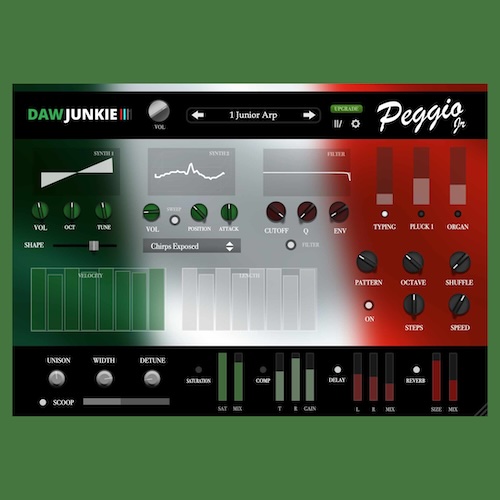 DAWJunkie「Peggio Jr」コードを押さえるだけでリズミカルなアルペジオフレーズを作れるコンパクトシンセ｜DTMプラグインセール