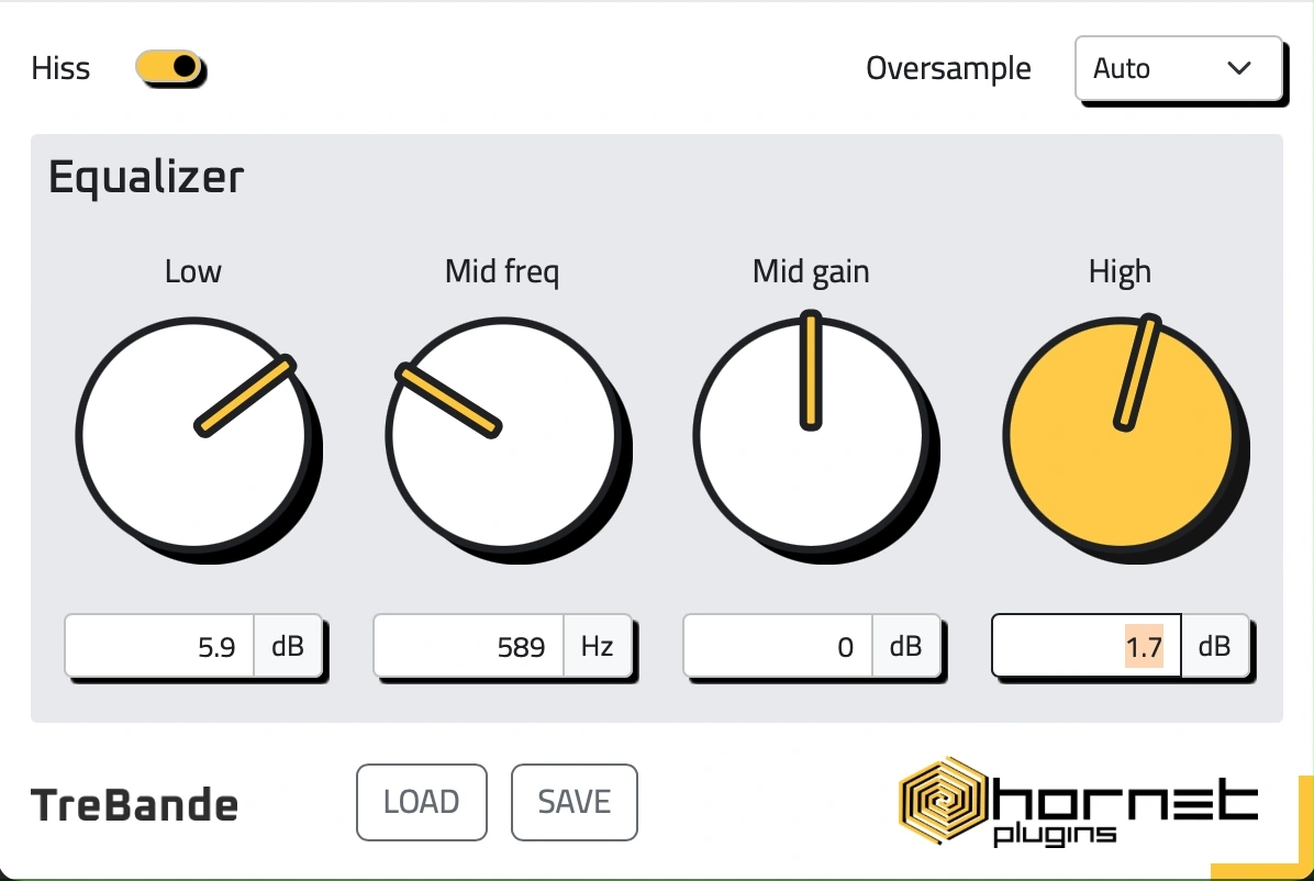 HoRNet Plugins「HoRNet TreBande」クラシックなアナログミキサーEQの温かみと音楽的なサウンドをデジタル環境で再現できる3バンドEQ｜DTMプラグインセール