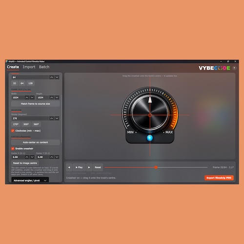 VybeCode Software「StripKit」1枚の透過PNGからオーディオプラグイン用フィルムストリップを自動生成できるオープンソースのGUI素材制作ツール