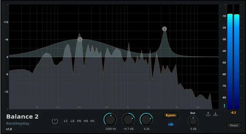 Rockheyday「BALANCE 2」シンプルな2バンド構成で素早く音を整えられる軽量パラメトリックEQ|DTMプラグインセール
