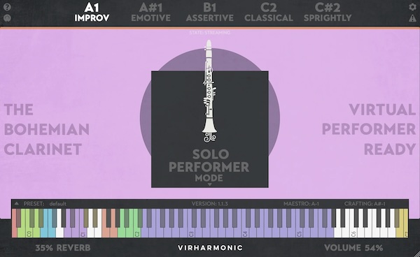 VIRHARMONIC「Bohemian Clarinet」鍵盤演奏だけでリアルな管楽器フレーズを生成!ブレス・レガート・ニュアンスを自動生成する革新的木管音源|DTMプラグインセール