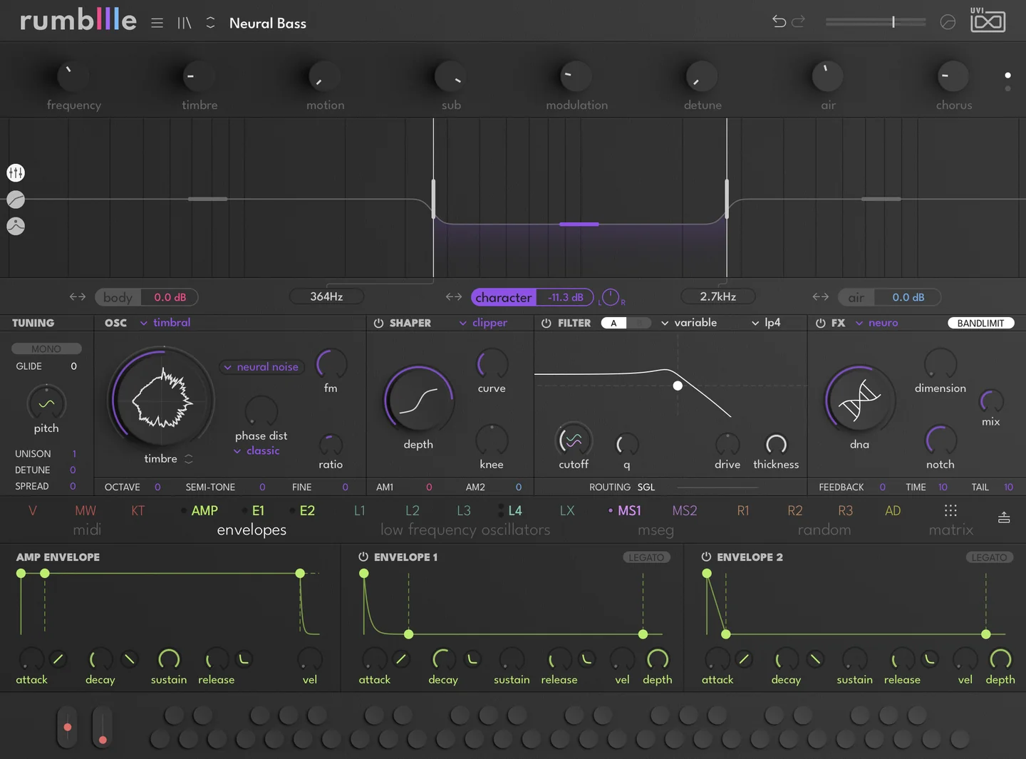 UVI「Rumble」808からワブル、ドローンまで自在に生成！低域・中域・高域を分離設計したマルチバンドシンセ｜DTMプラグインセール
